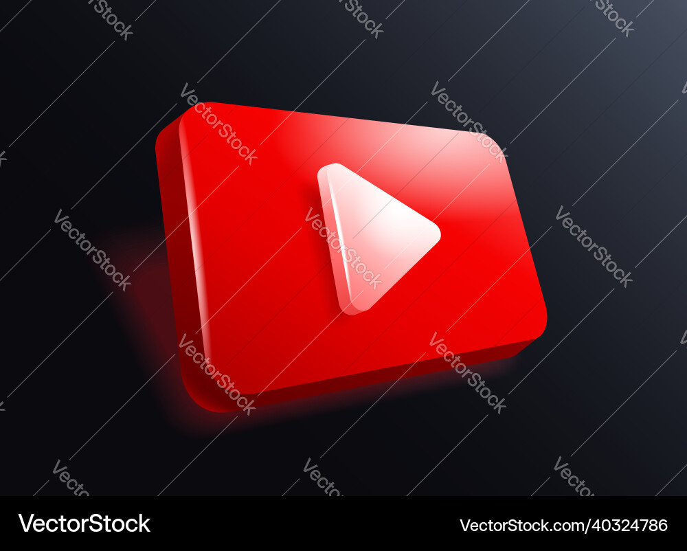 Play button in 3d - red frame on dark background Play button in 3d - red frame on dark background vector image