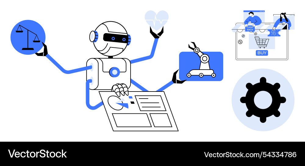 Robot using ai technology for multiple tasks Robot using ai technology for multiple tasks vector image