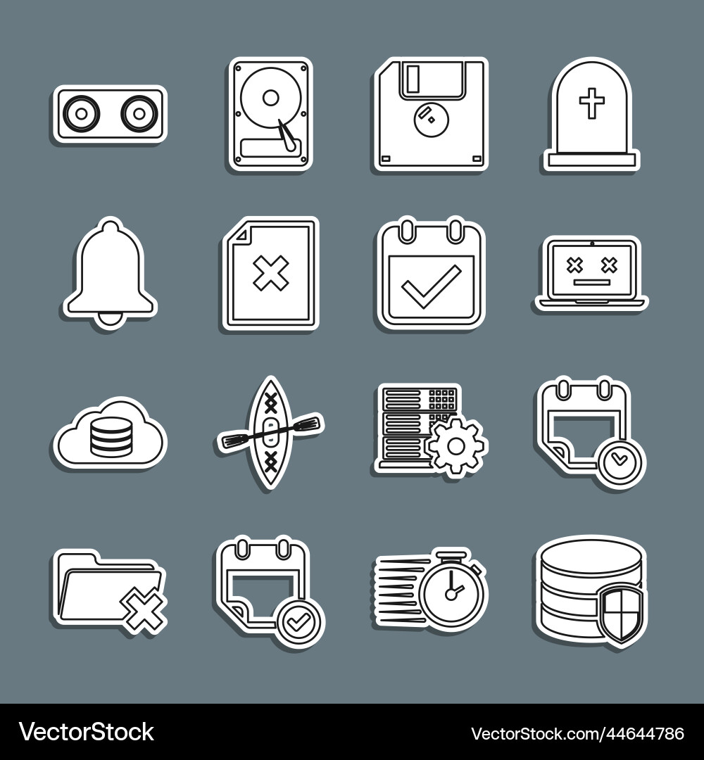 Set line database protection calendar and clock Vector Image