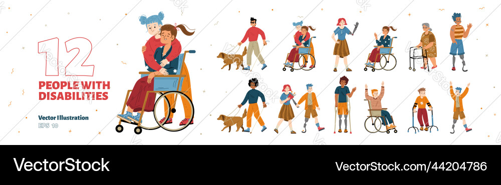 Set of diverse people with disabilities vector image