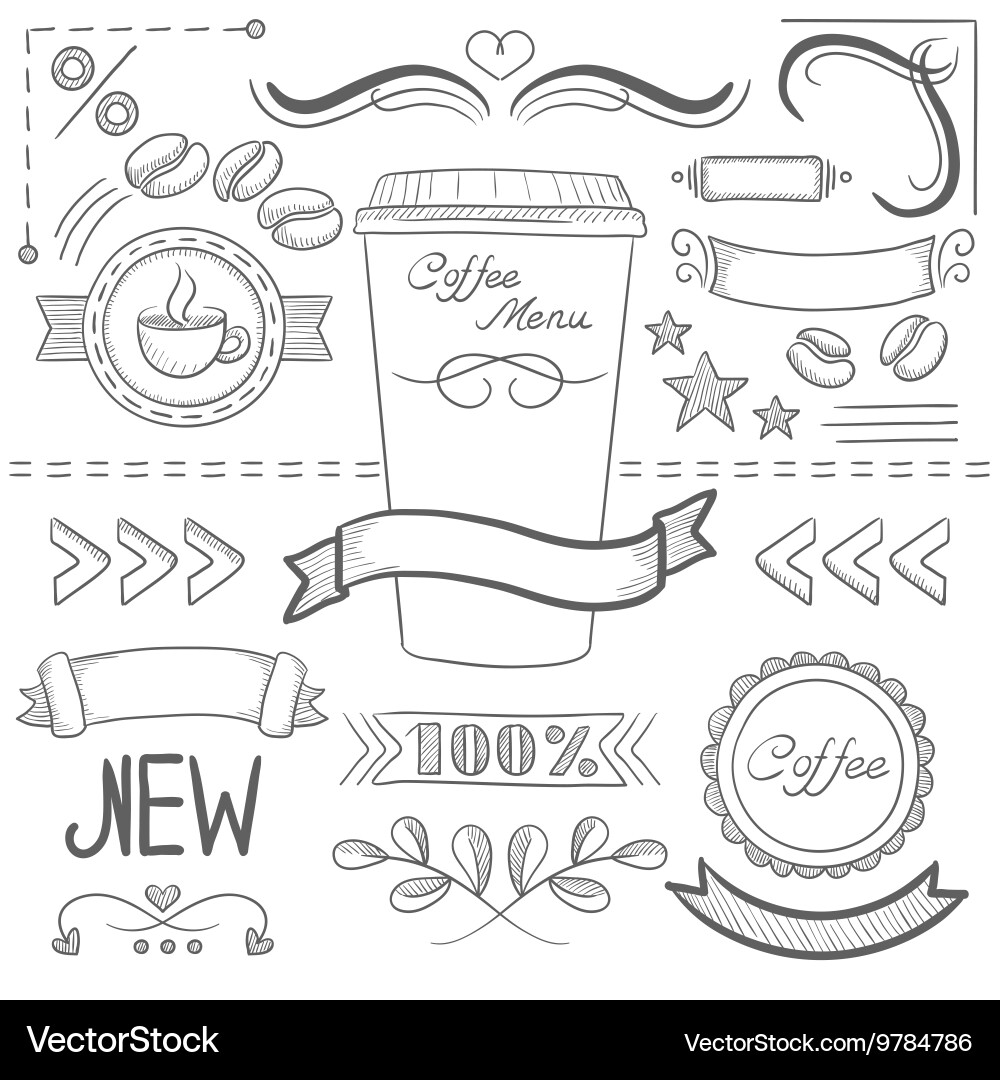 Set of labels ribbons frames for coffee menu Vector Image