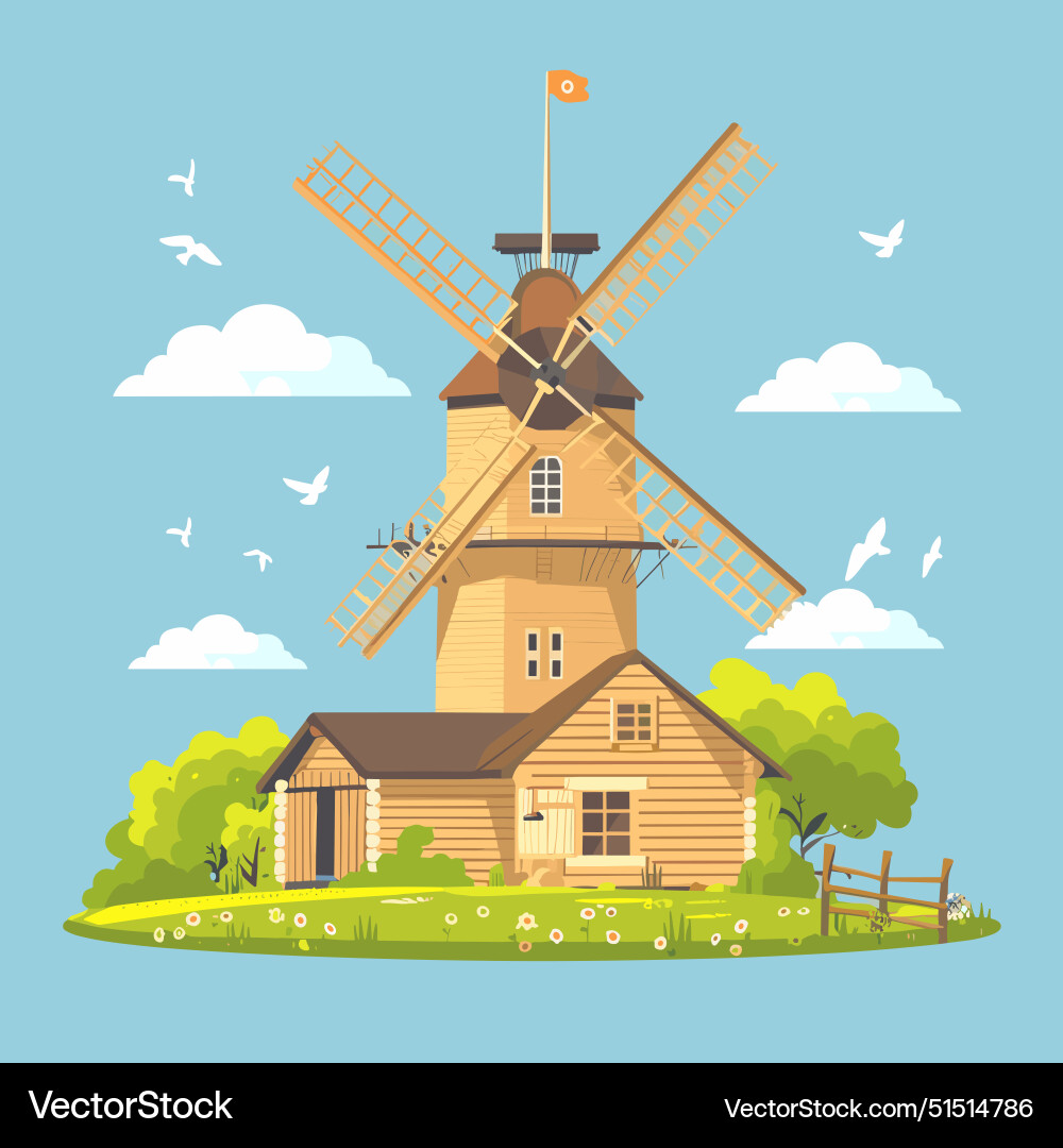 Traditional dutch windmill standing green grass Vector Image