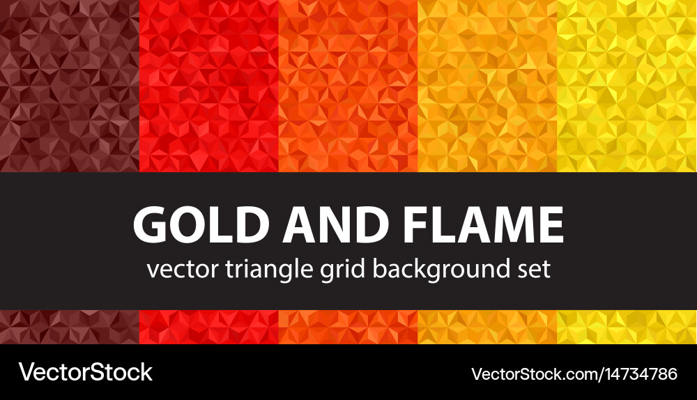 Triangle pattern set gold and flame seamless Vector Image