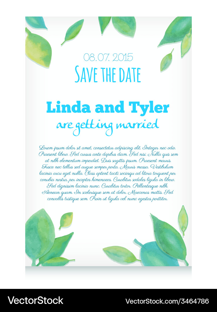 Watercolor Green Save the Date Invitation Vector Image