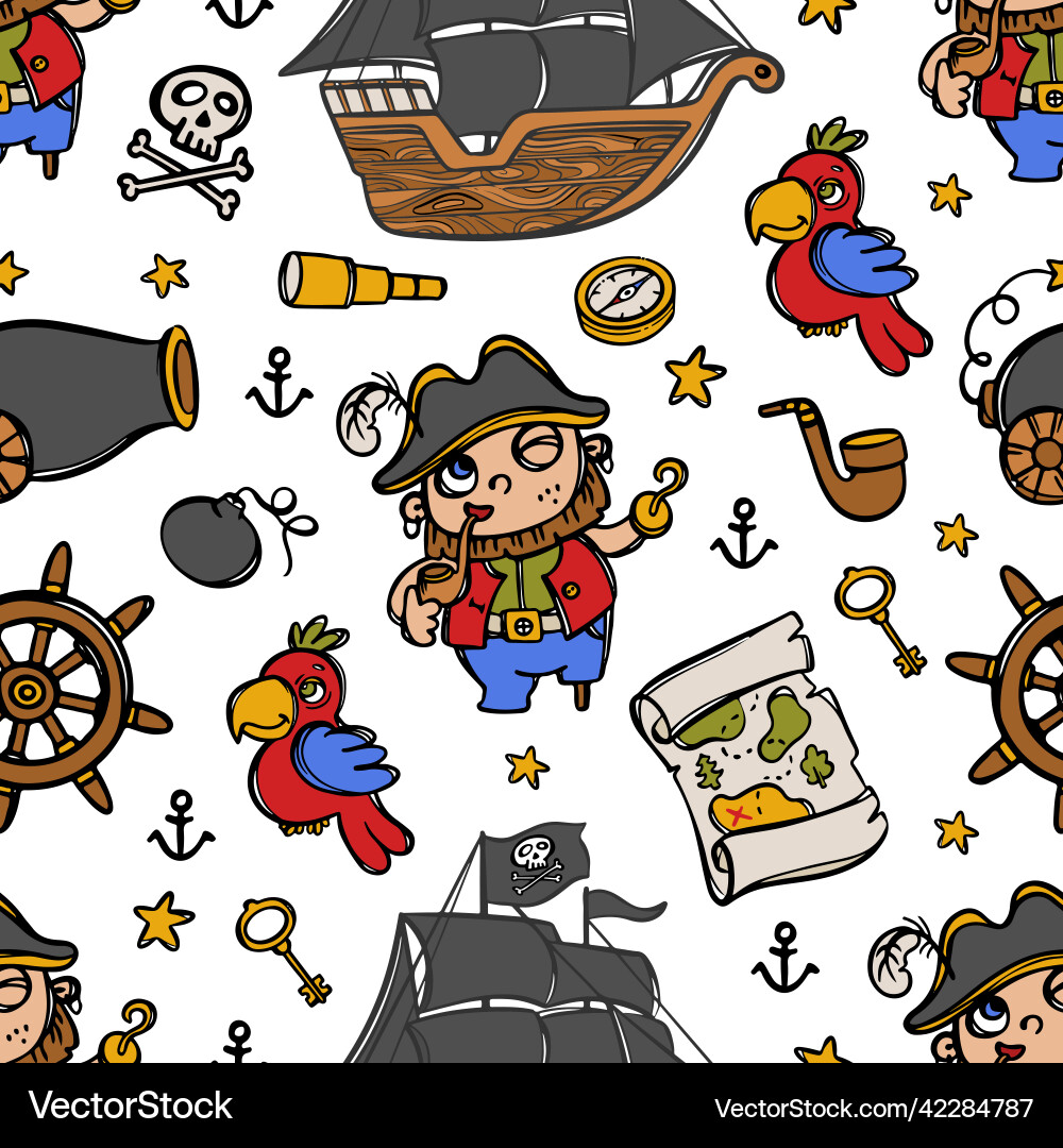 Captain hook and black sails cartoon seamless Captain hook and black sails cartoon seamless vector image