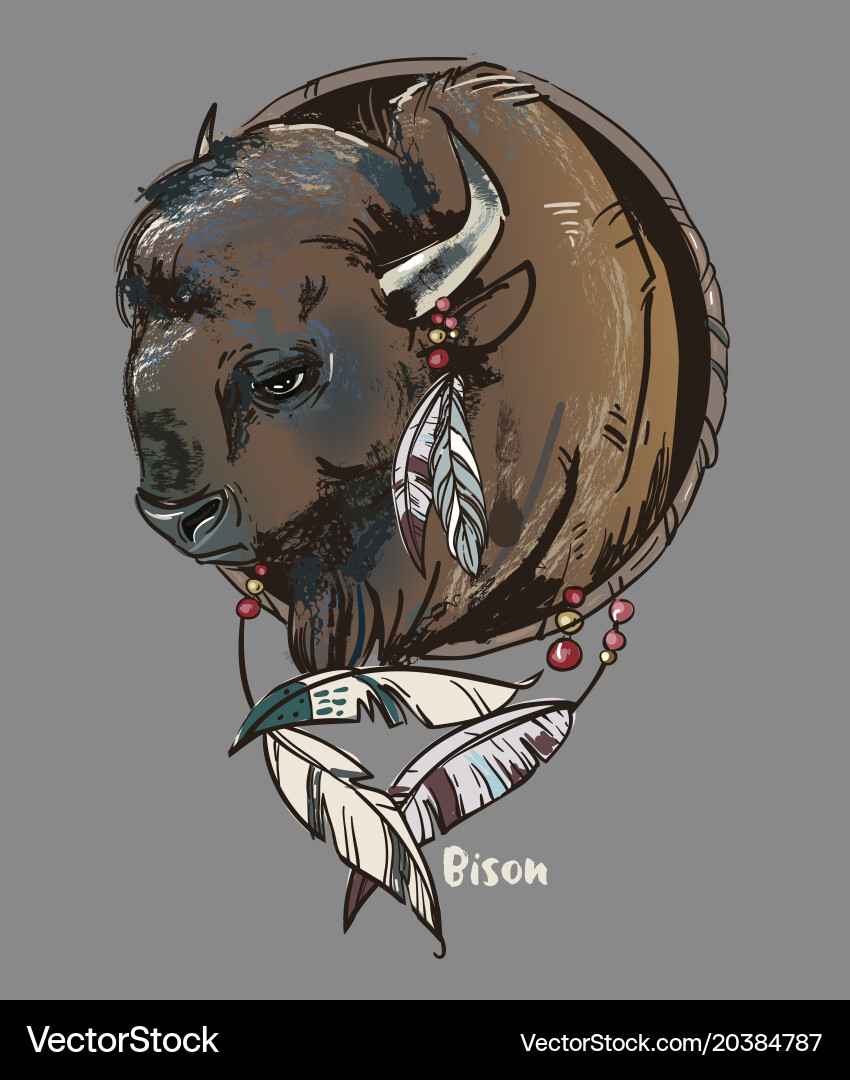 Logo with bison head Royalty Free Vector Image