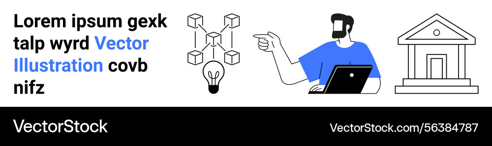 Man with laptop explaining blockchain concept Vector Image