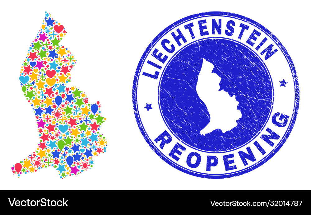 Reopening liechtenstein map mosaic and textured Reopening liechtenstein map mosaic and textured Vector Image