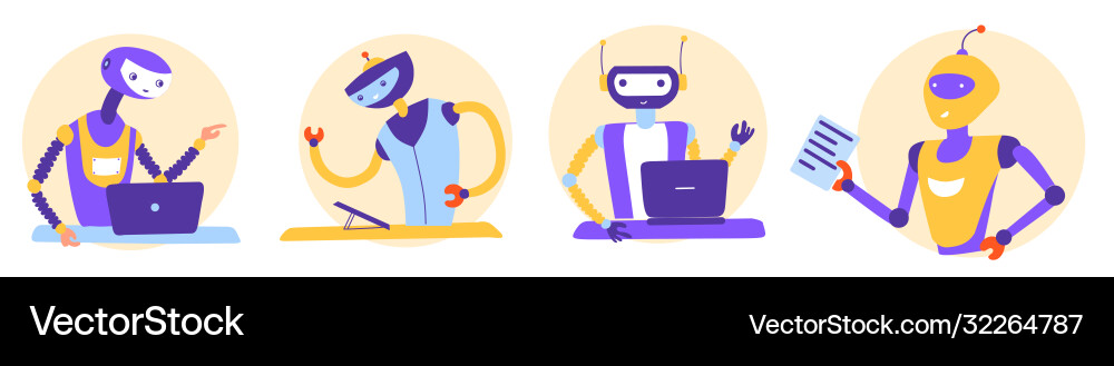 Robots chat-bots set flat ai - artificial vector image