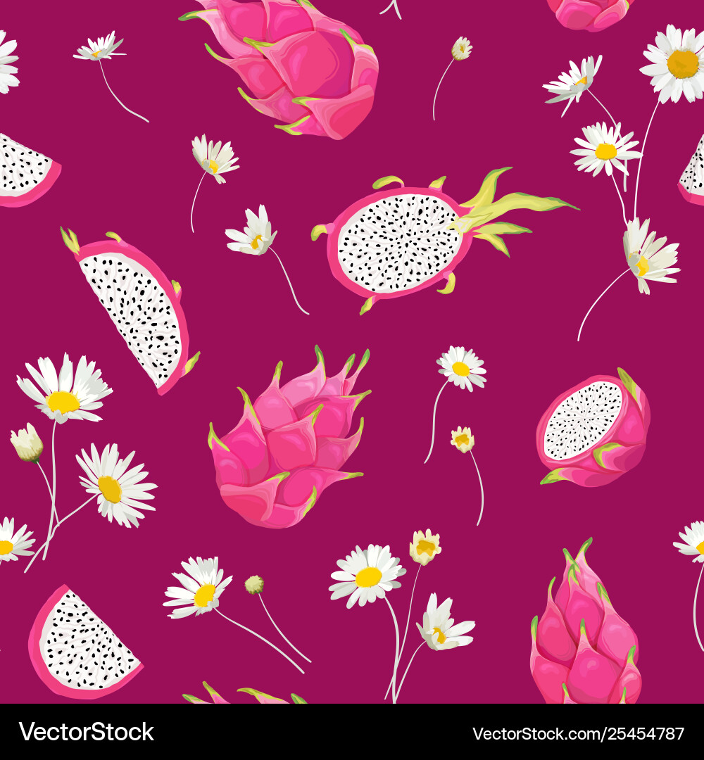 Seamless dragon fruit pattern pitaya background Seamless dragon fruit pattern pitaya background vector image