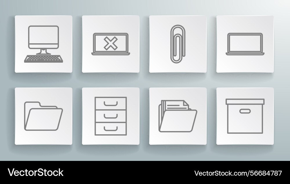 Set line document folder laptop and cross mark Set line document folder laptop and cross mark vector image