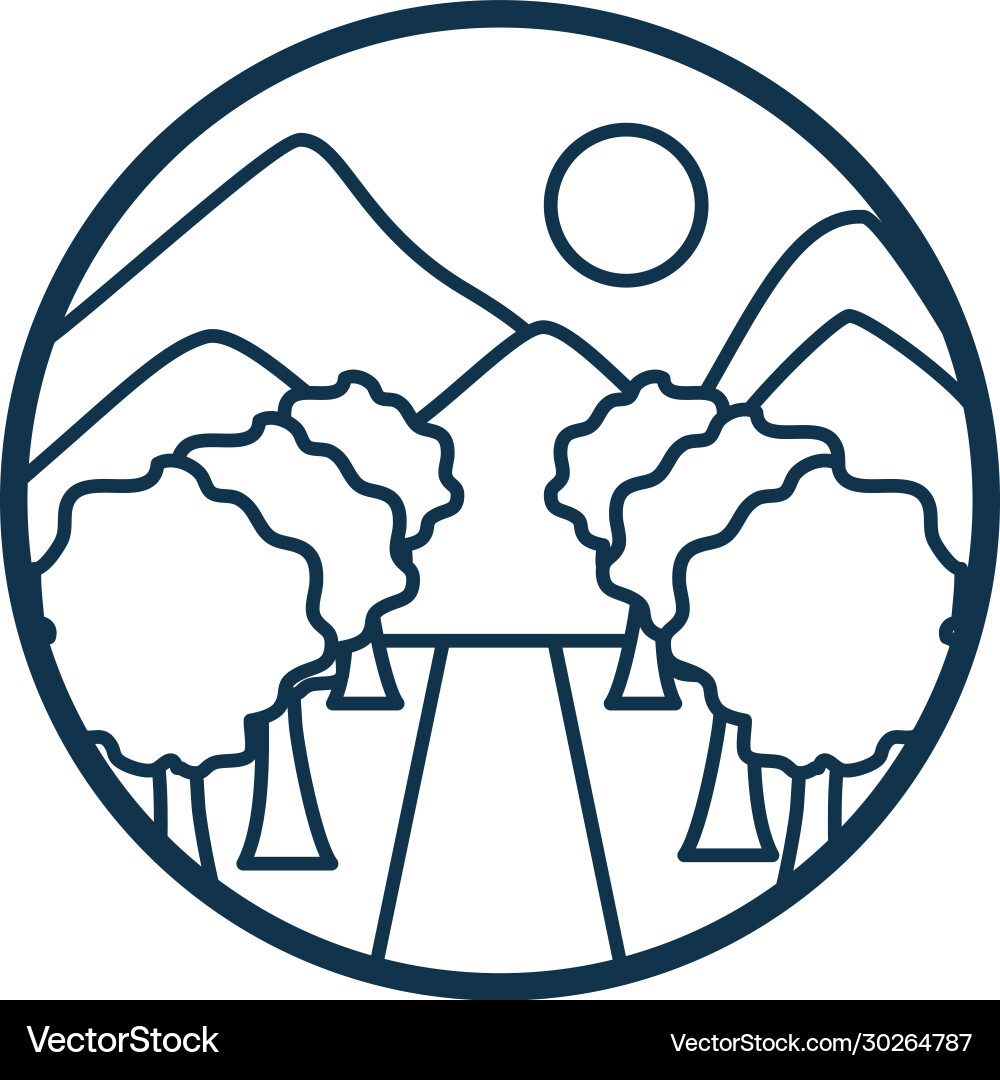 Sun and trees line style icon design vector image