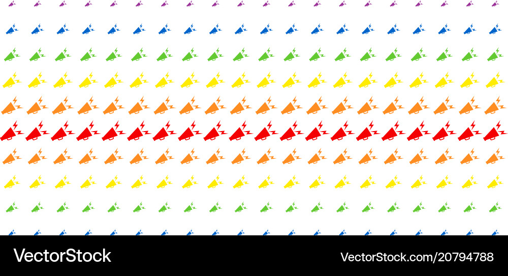 Alert megaphone shape halftone spectrum pattern Alert megaphone shape halftone spectrum pattern vector image