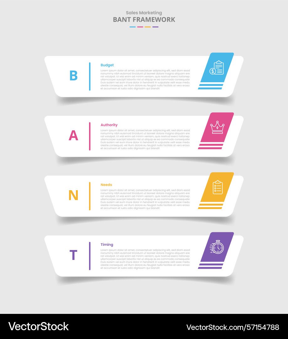 Bant framework for infographic with drop shadow Bant framework for infographic with drop shadow vector image