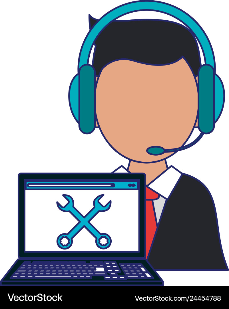 Call center operator with laptop technical support Call center operator with laptop technical support vector image