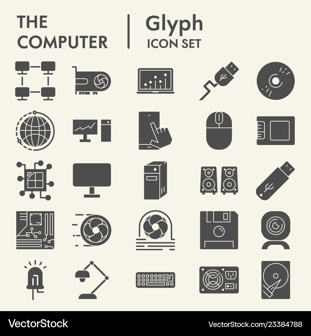 Computer glyph icon set device symbols collection Vector Image