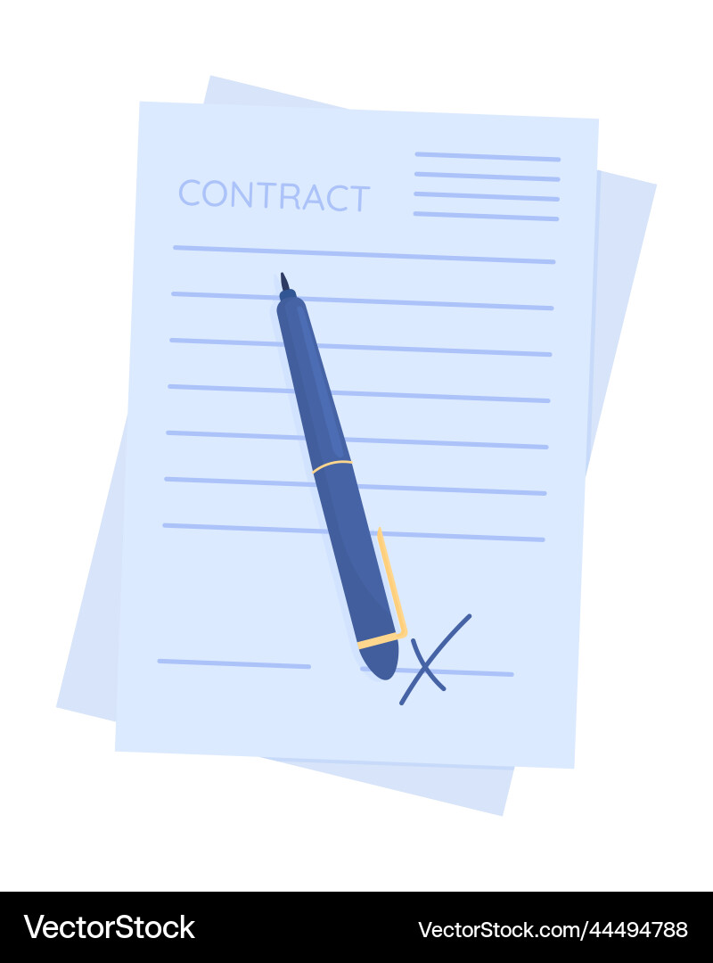 Contract with pen semi flat color object Contract with pen semi flat color object vector image