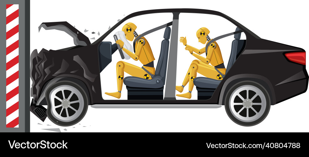 Crash test dummy with broken car Vector Image