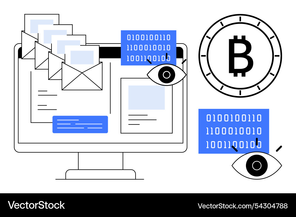 Digital security concepts with emails binary code Digital security concepts with emails binary code vector image