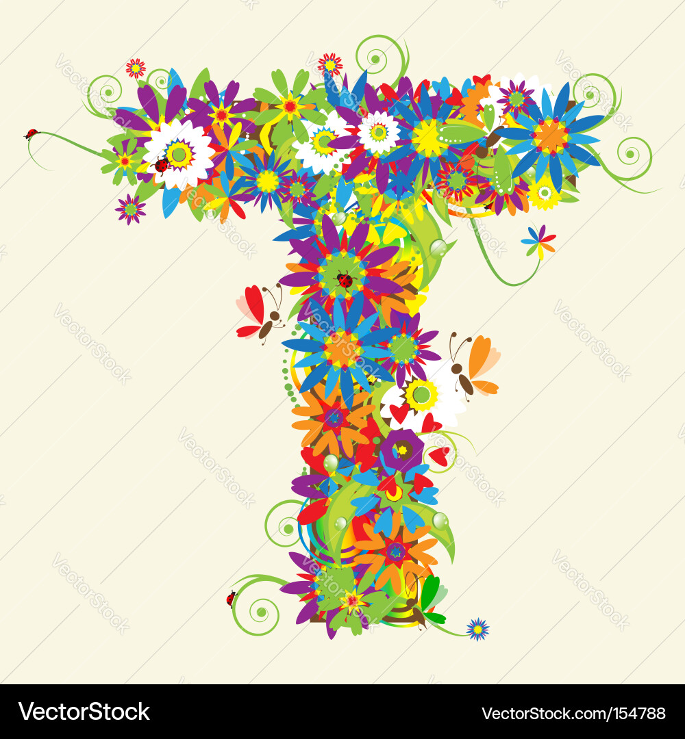 Floral Letter T Art Vector Image