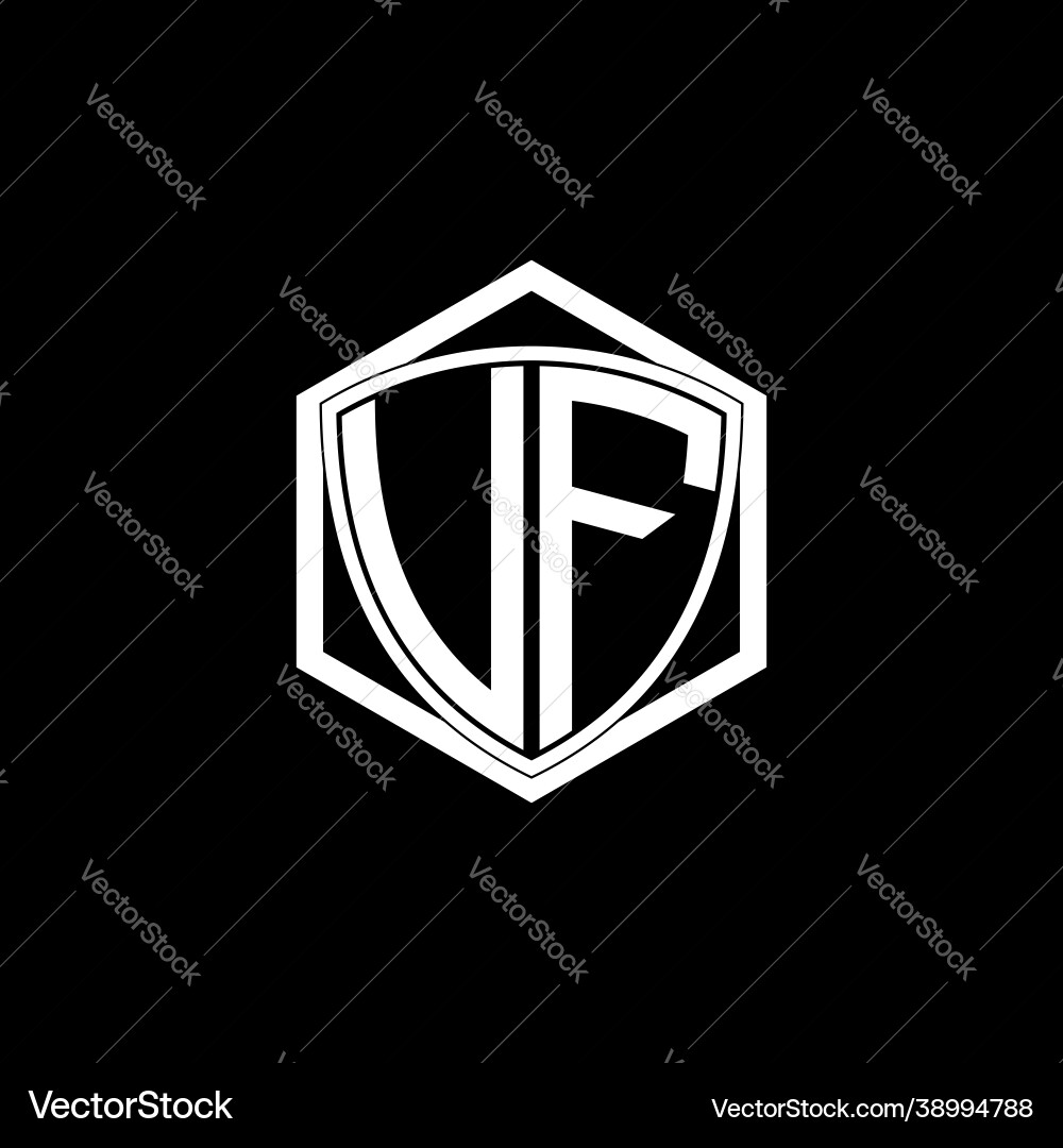 Initial letter v f shield with hexagon frame vector image