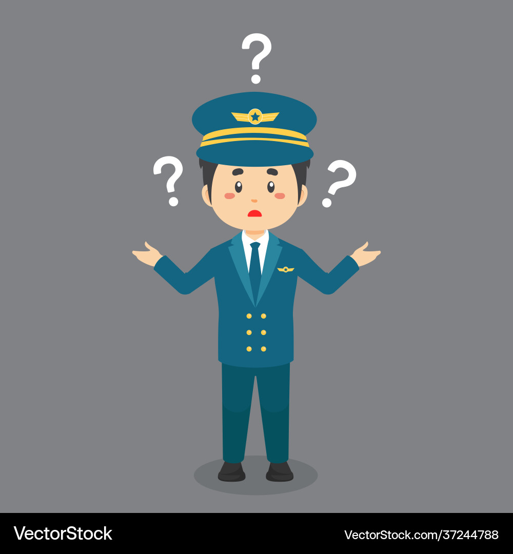 Pilot confused with question mark Pilot confused with question mark vector image