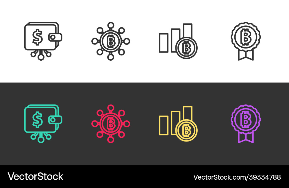 Set line cryptocurrency wallet blockchain Vector Image