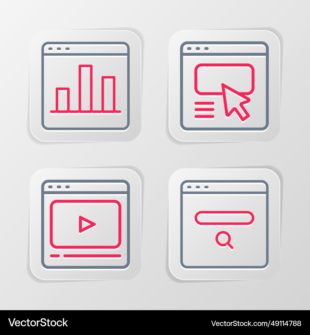 Set line search engine online play video ui or ux Vector Image