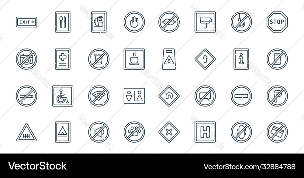 Signals and prohibitions line icons linear set Signals and prohibitions line icons linear set vector image