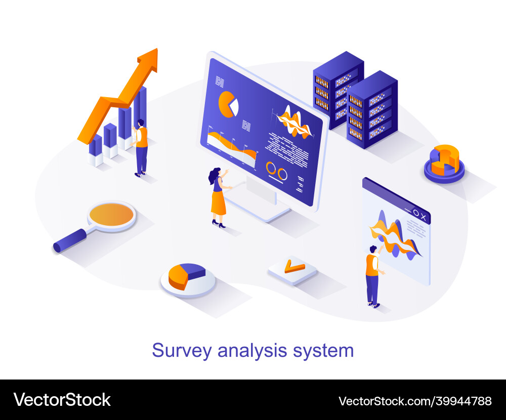 Survey analysis system isometric web concept Survey analysis system isometric web concept vector image