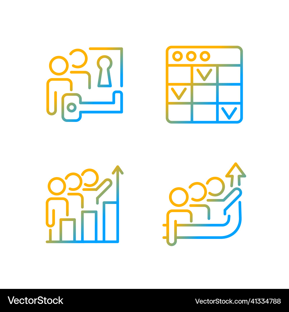 Team project gradient linear icons set Team project gradient linear icons set vector image
