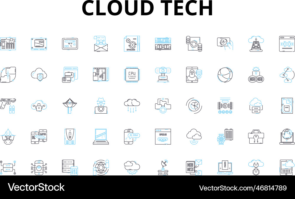 Cloud tech linear icons set virtualization Cloud tech linear icons set virtualization vector image