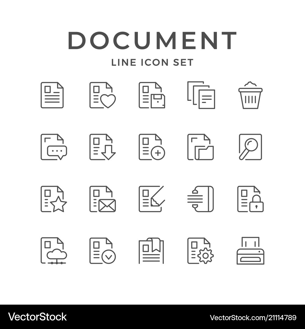 Document Icon Set - Line Style Vector Image