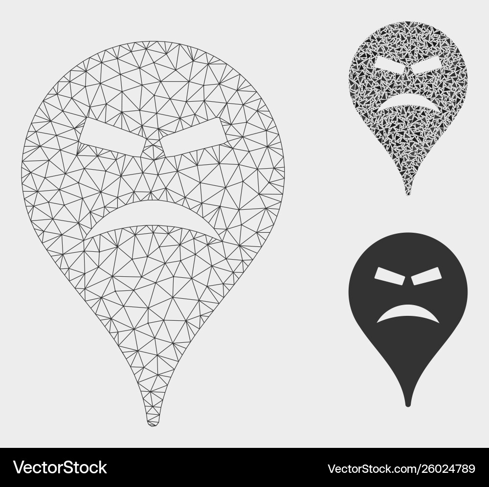 Furious smiley map marker mesh 2d model Furious smiley map marker mesh 2d model vector image
