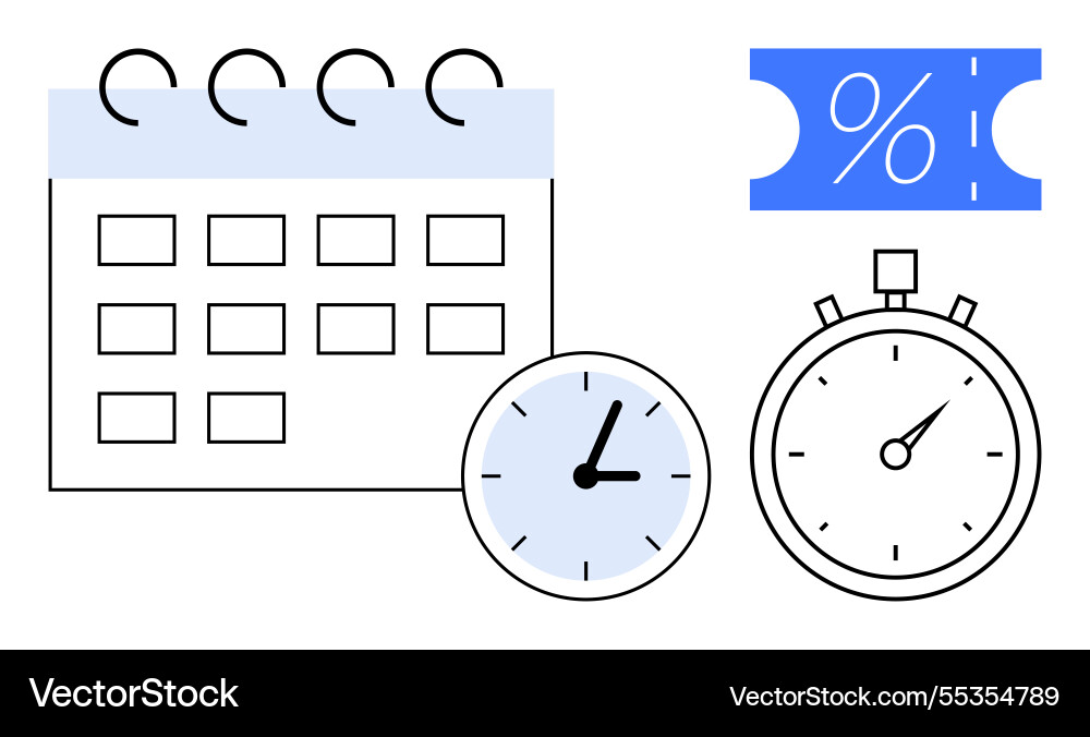 Kalender mit Uhr Stoppuhr und Rabatt Kalender mit Uhr Stoppuhr und Rabatt vektorbild