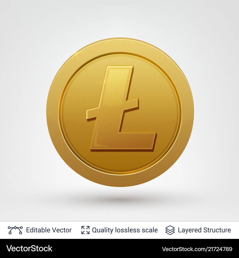 Litecoin symbol on round coin with drop shadow Litecoin symbol on round coin with drop shadow vector image