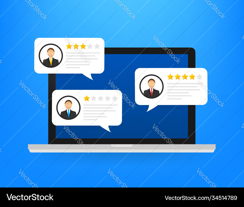 Review rating bubble speeches on laptop Vector Image