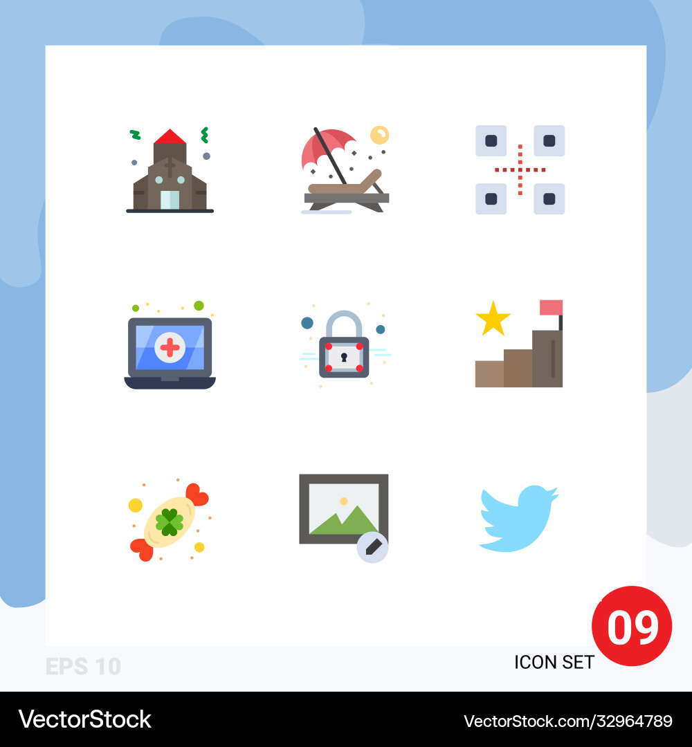 Set 9 flat colors on grid for analytics secure Vector Image