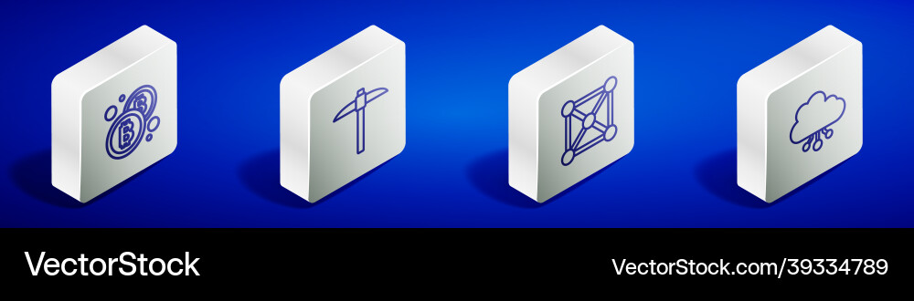 Set isometric line bitcoin pickaxe blockchain Set isometric line bitcoin pickaxe blockchain Vector Image