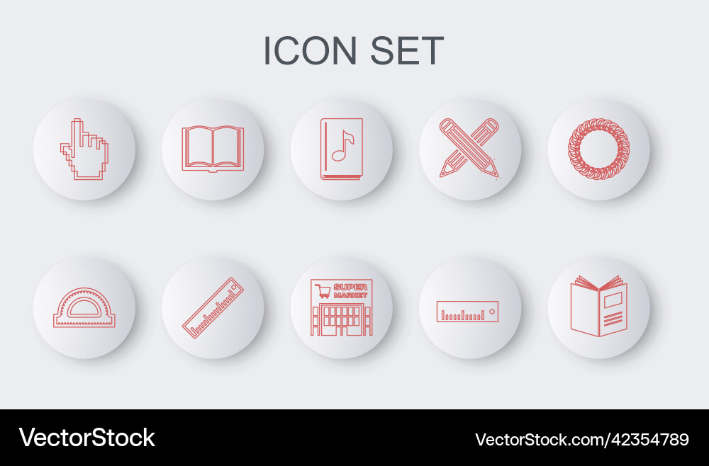 Set line open book protractor grid audio ruler Set line open book protractor grid audio ruler vector image