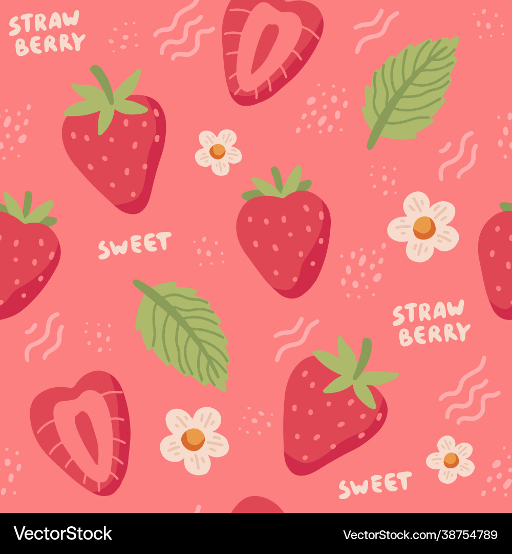 Strawberry hand drawn seamless pattern cute Vector Image