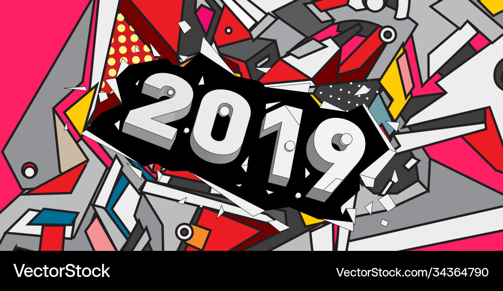 2019 new year text with colorful abstract Vector Image