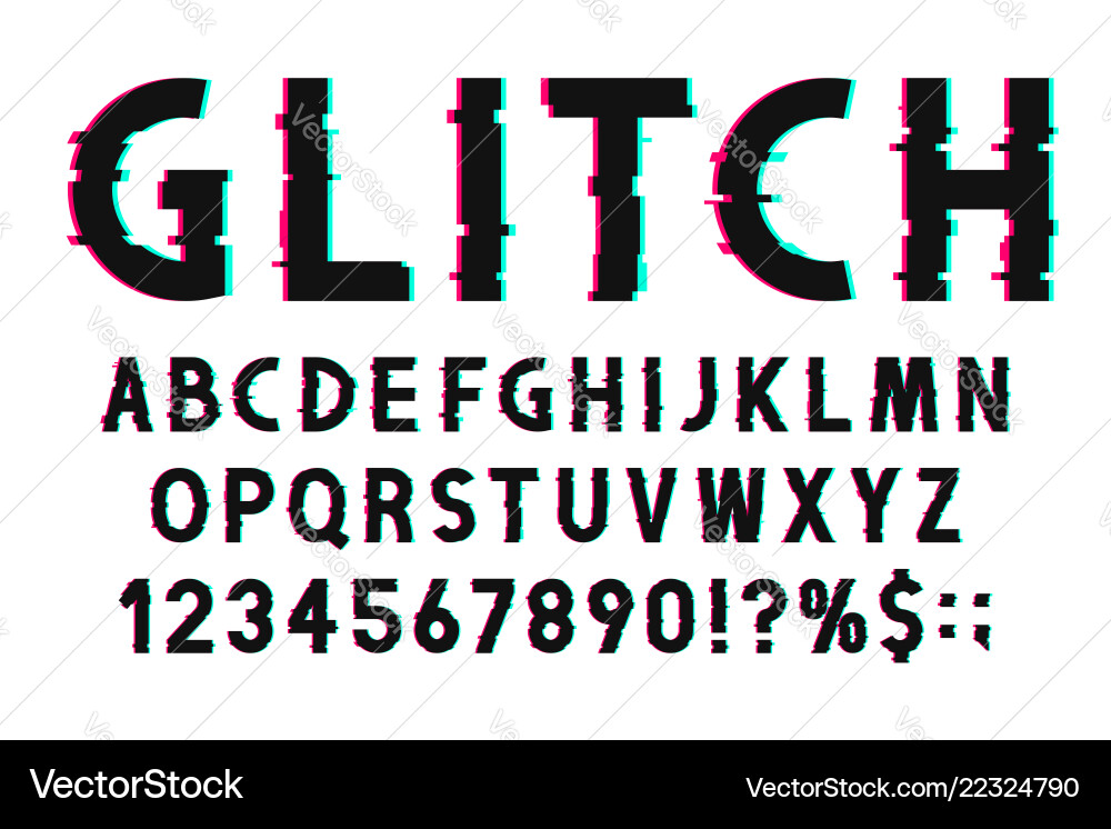 80s & 90s Glitch Font - TV Noise Effect vector image