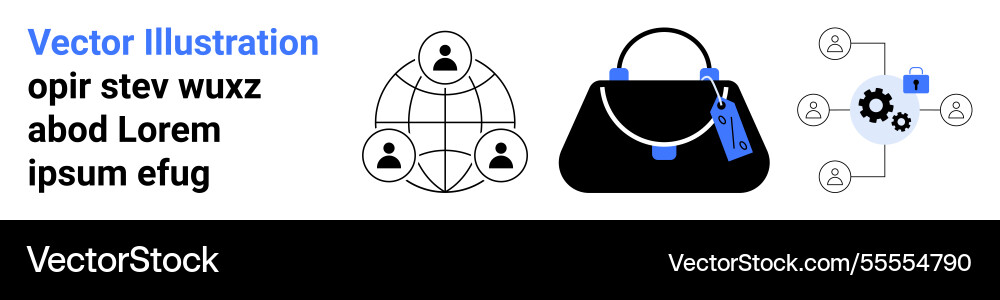Global network secure handbag and connected team Global network secure handbag and connected team vector image