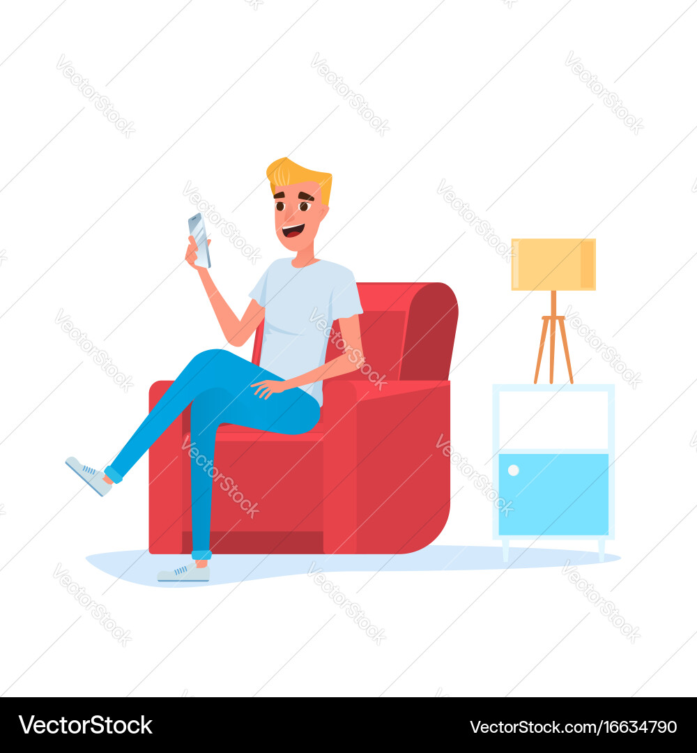 Man Relaxing with Smartphone on Sofa vector image