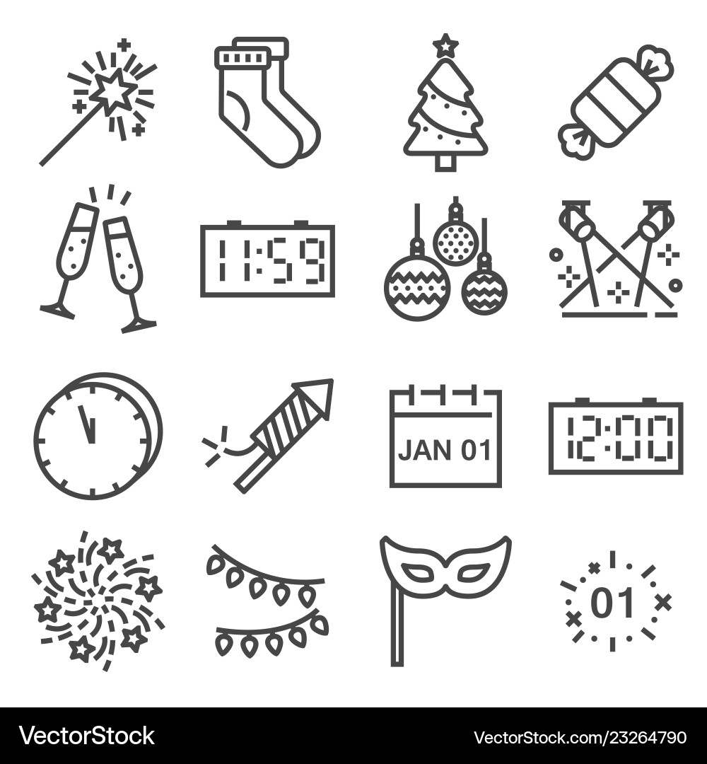 New Year's Eve Line Icons - Celebration vector image