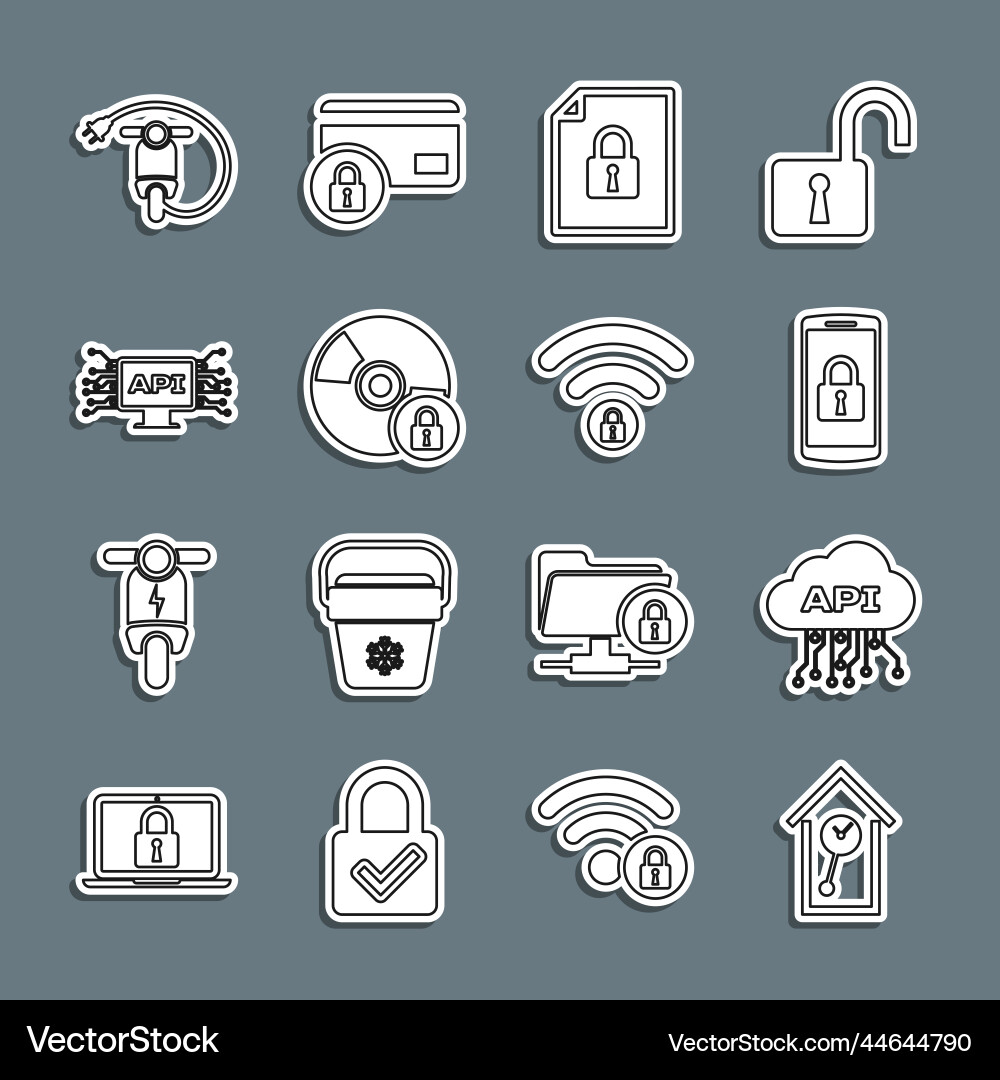 Set line retro wall watch cloud api interface Set line retro wall watch cloud api interface vector image
