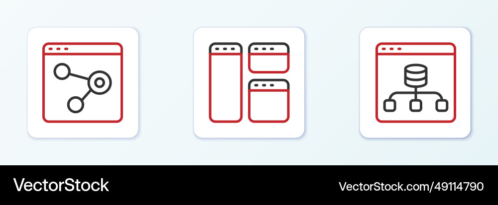 Set line server data browser window and icon Set line server data browser window and icon Vector Image