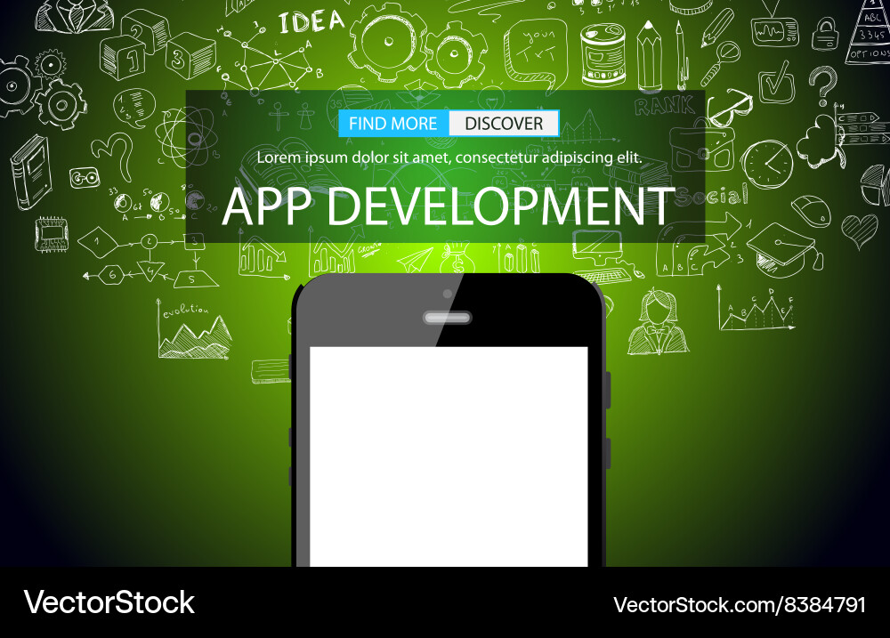 App development concept background with doodle Vector Image