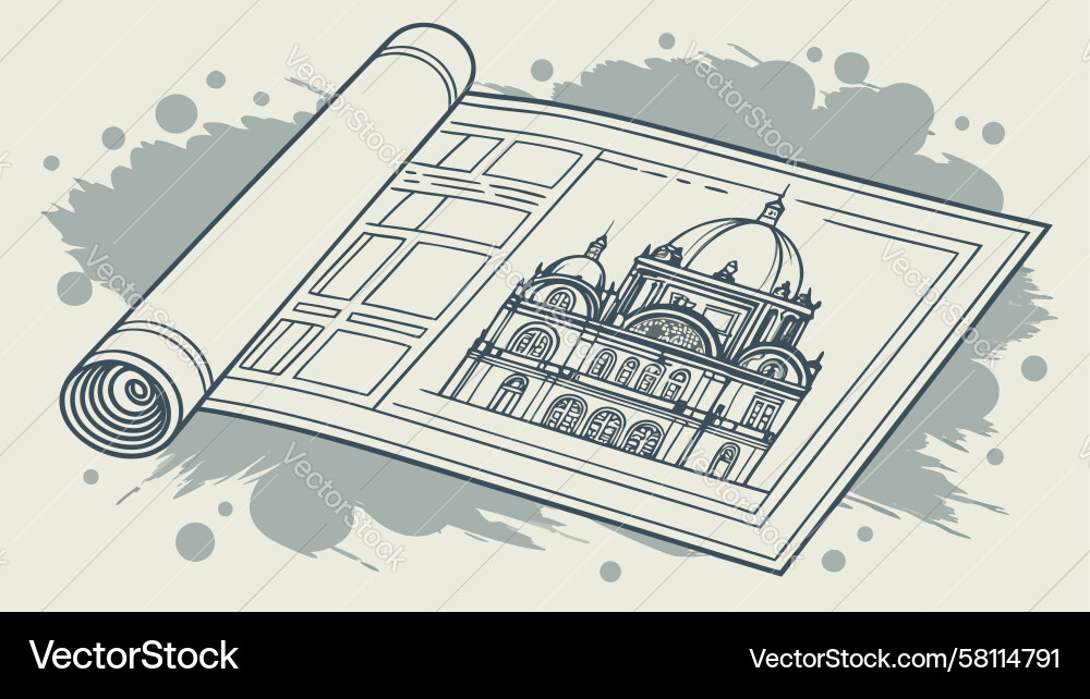 Architectural Scroll Blueprint Vector Image